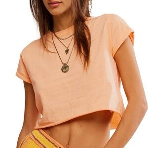 We The Free| Free People NEW Light Orange Crop Top Rolled Sleeve Tee Sz S NWT